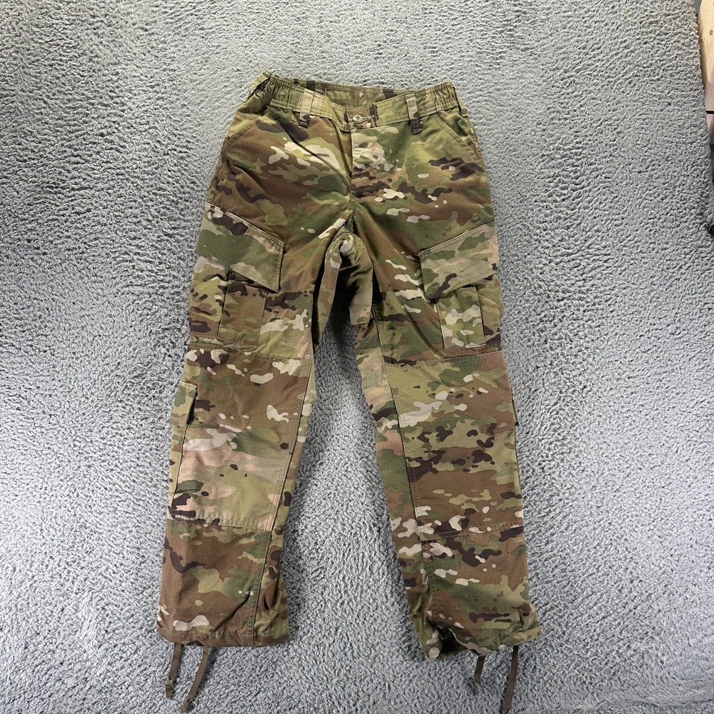 US Army Pant Womens 25x27 Green Camo Cotton Cargo Straight Leg Button-Fly Combat
